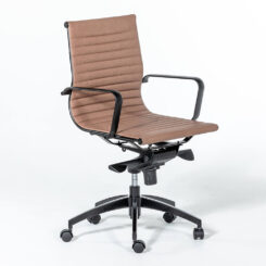 Eames replica meeting chair in tan and black with a medium back