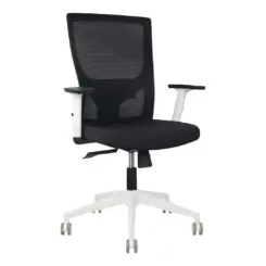 Astro mesh office chair with white frame and black seat, front angle