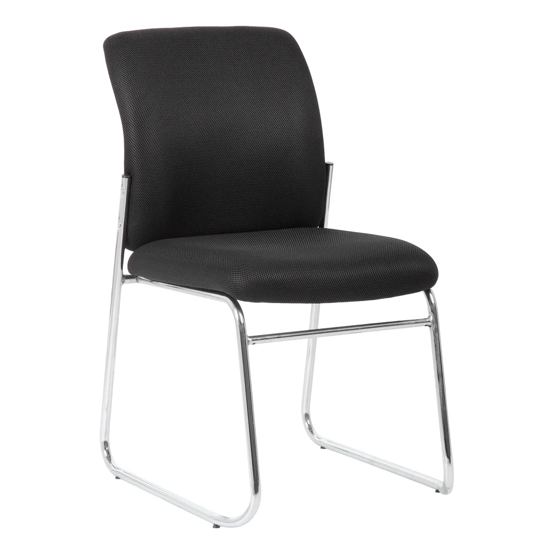 Barossa black fabric visitor chair with chrome sled frame, front angle
