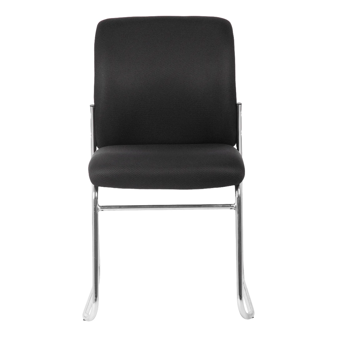 Barossa black fabric visitor chair with chrome sled frame, front view