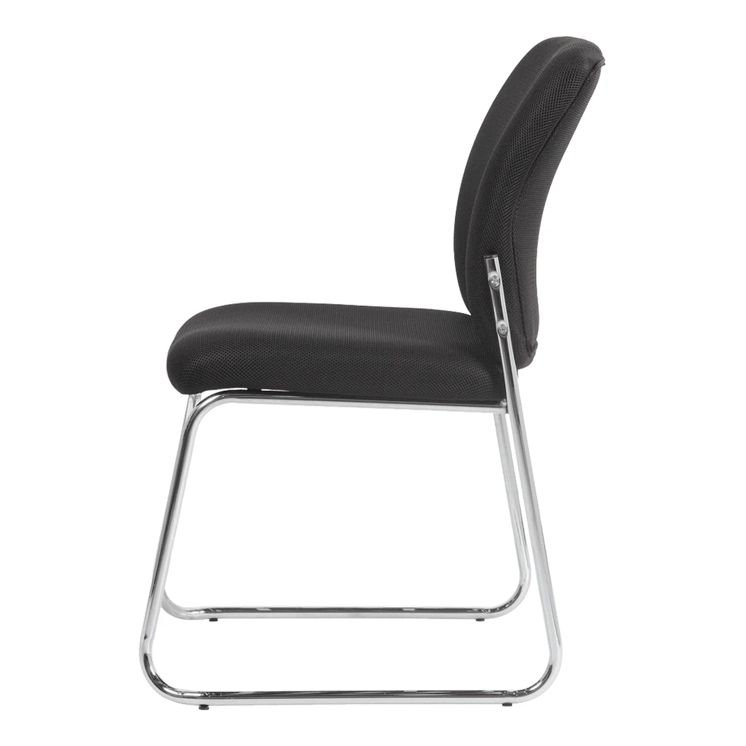 Barossa black fabric visitor chair with chrome sled frame, left side view