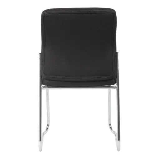 Barossa black fabric visitor chair with chrome sled frame, rear view