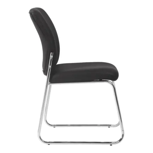 Barossa black fabric visitor chair with chrome sled frame, right side view