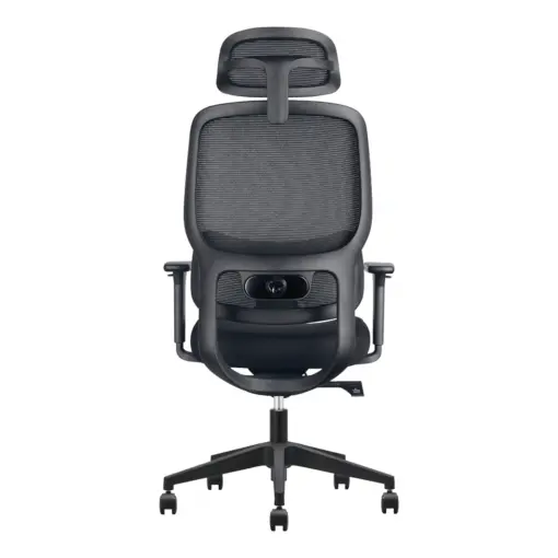 Romeo black mesh office chair with headrest, rear view