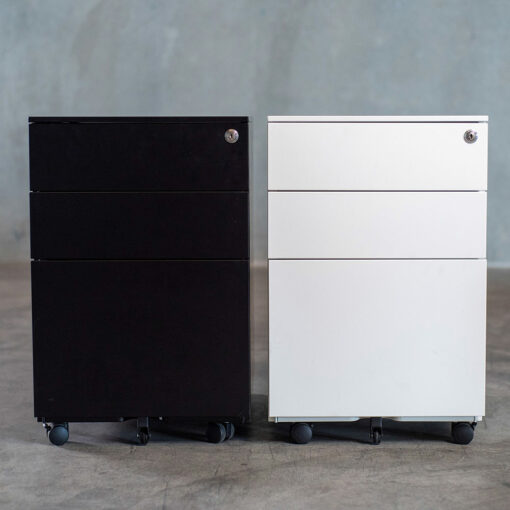 Signature Steel Mobile Pedestals in white and black, front on