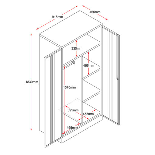 GO Steel Wardrobe Cupboard Line Drawing with dimensions