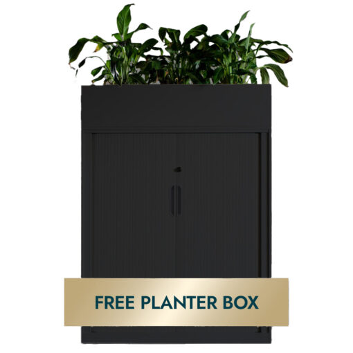 Black signature tambour cupboard with free planter