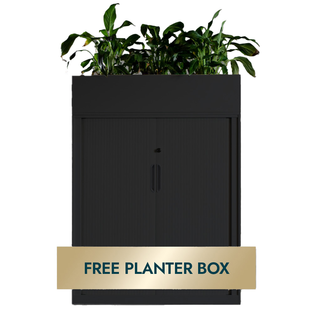 Black signature tambour cupboard with free planter
