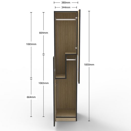 Melamine Locker Step Door Natural Oak Open Dimensions