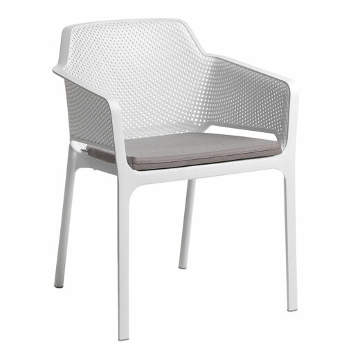 Net Armchair in white with light grey seatpad