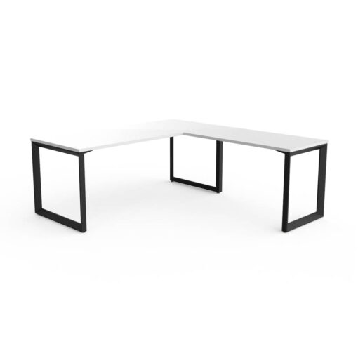 Anvil Straight Desk with Return in white with black frame