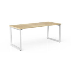 Anvil Straight Desk with oak top and white frame