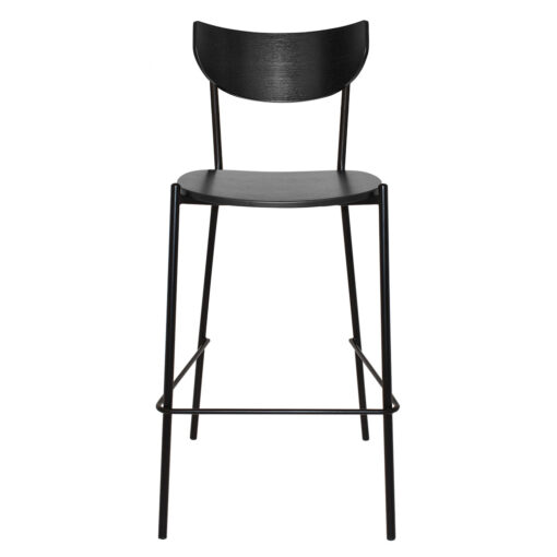 Marco Stool with black steel frame and woodgrain seat and back