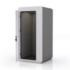 Qzone phonebooth in white and grey front with open door