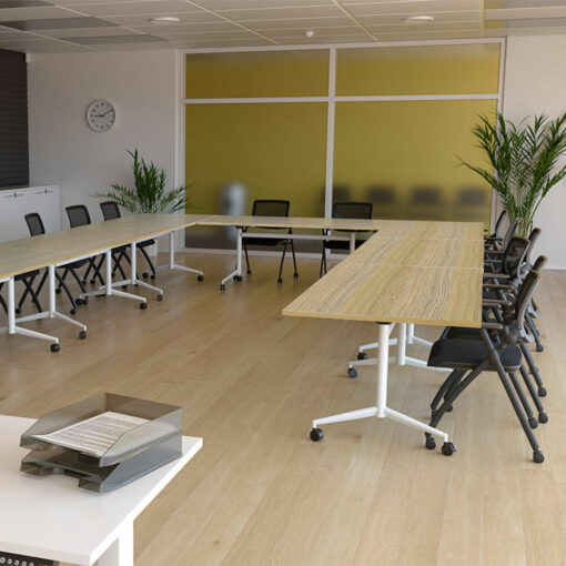Oak and White Uni Flip Tables in meeting or training room