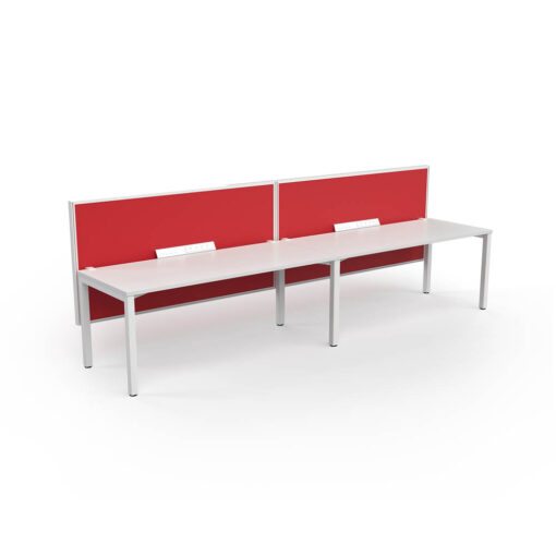 Axis 2 person workstation side by side orientation, all white with red screens