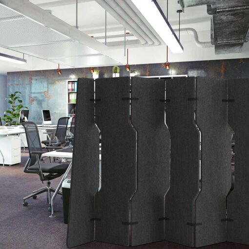 Woven image platoon freestanding acoustic partition screen in Charcoal