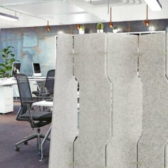 Woven image platoon freestanding acoustic partition screen in Mushroom