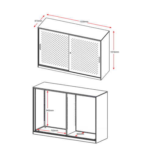 Perforated sliding door cupboard Line drawing