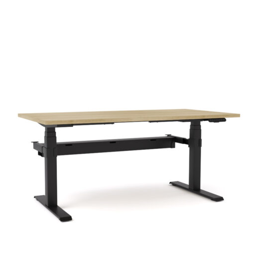 AgileMotion Electric Standing Desk oak top black frame with cable tray