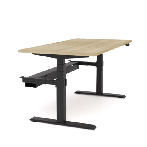 AgileMotion Electric Standing Desk oak top black frame with cable tray