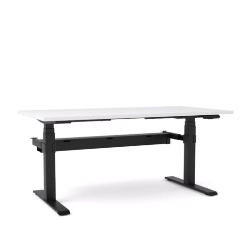 AgileMotion Electric Standing Desk white top black frame with cable tray