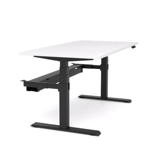 AgileMotion Electric Standing Desk white top black frame with cable tray