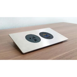 Podium 2 Socket Charging Panel with brushed silver faceplate