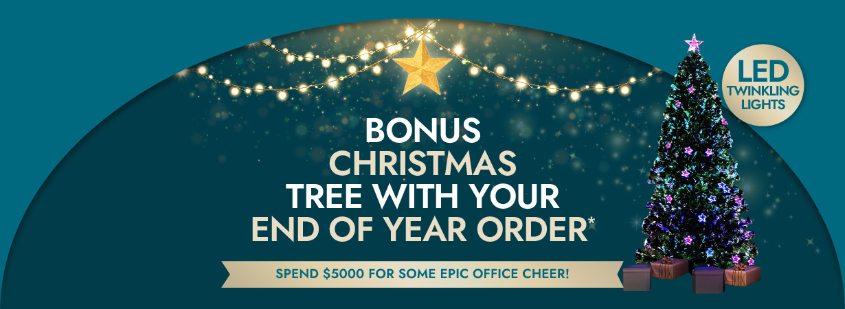 Bonus Christmas tree offer banner with twinkling christmas lights and tree