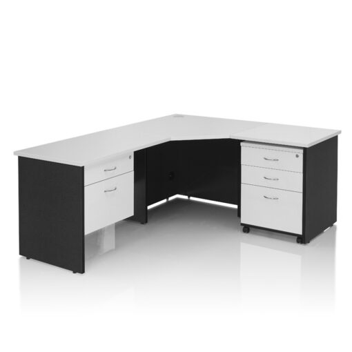 Logan Corner Desk White Ironstone with drawers