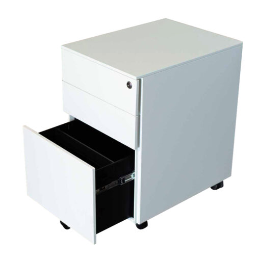 Signature Steel Mobile Pedestal White with file drawer open