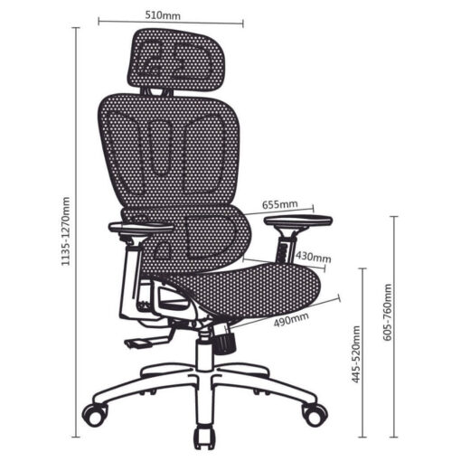 Montana Ergonomic Office Chair YS123 Line Drawing