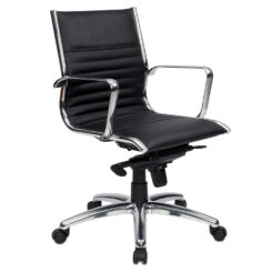 Cogra Medium Back Genuine Leather Meeting Chair in Black