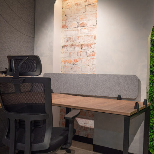 Flatiron Grey Desk Screen at Workstation with Chair
