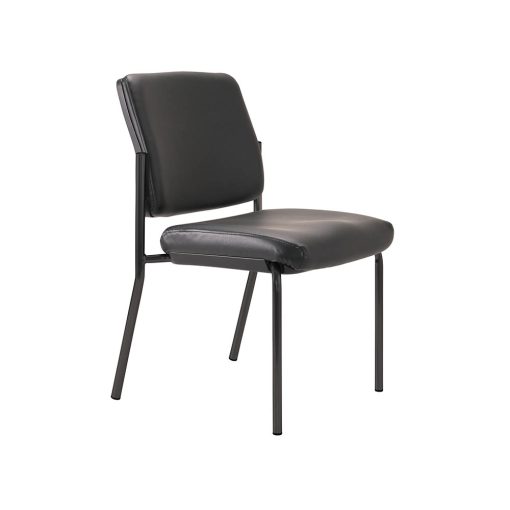 Buro Lindis 4 Leg | Black Frame, Black PU fabric, With No Arms | Angled To Front From Side
