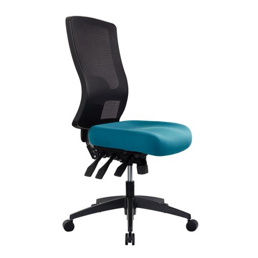 Buro Tidal Mesh Chair - Teal Seat With No Arms Angled From Side From Front