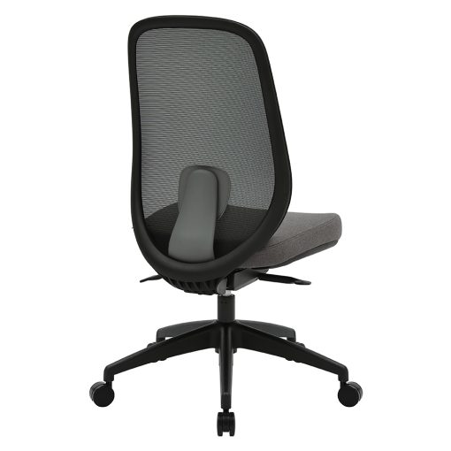 Buro Force Chair, Black Frame & Grey Seat, No Arms | Angled To Side From Back