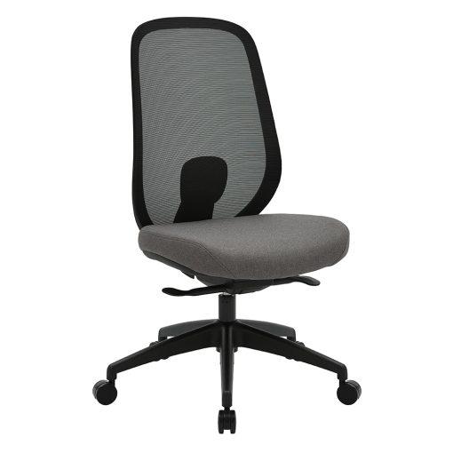 Buro Force Chair, Black Frame & Grey Seat, No Arms | Angled To Side From Front