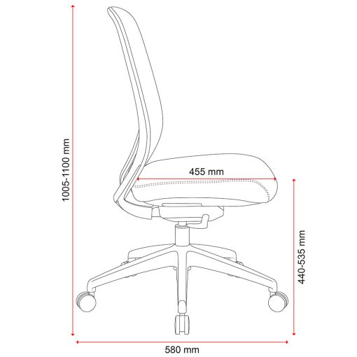Buro Force Chair, No Arms, Dimensions | From Side