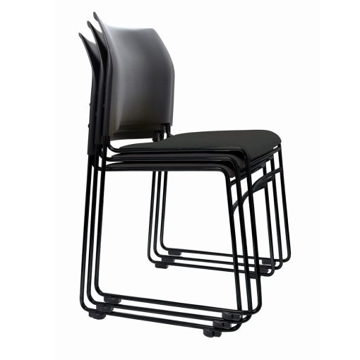 Buro Maxim Sled Chair Stack Of Three | Black Frame, Black Seat Angled To Side From Front