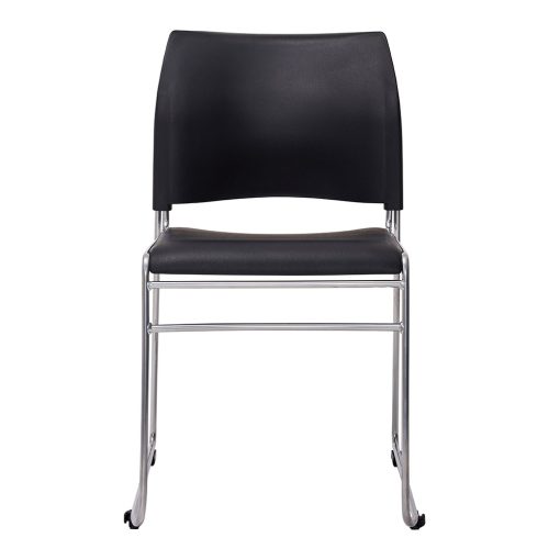 Buro Maxim Sled Chair | Reflective Silver Frame, Black Seat From Front