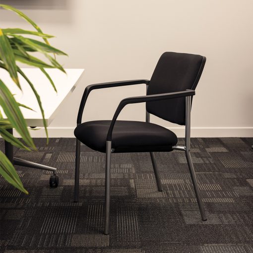 Buro Lindis 4 Leg | Reflective Silver Frame, Black fabric, With Arms | From Side In-Situ