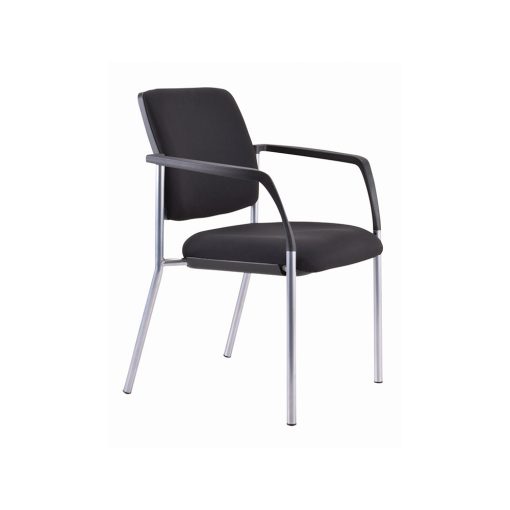 Buro Lindis 4 Leg | Reflective Silver Frame, Black fabric, With Arms | From Side
