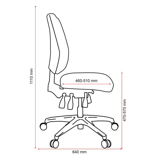 Buro Tidal Mid Back Chair - Dimensions From SIde