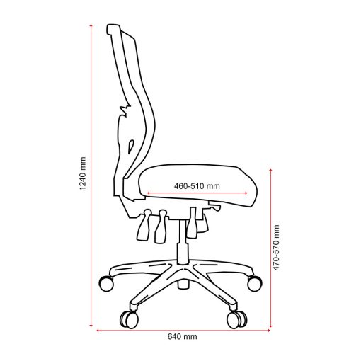 Buro Tidal Mesh Chair - Dimensions From Side