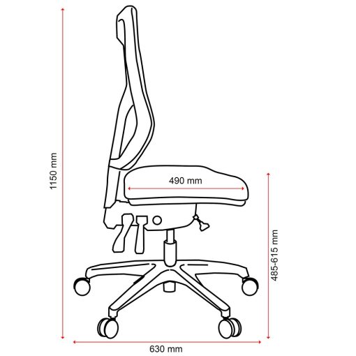 224-N-153-SS Buro Metro II High Back Dimensions