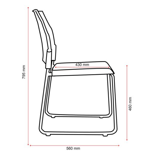 Buro Pronto Sled Chair | Dimensions From Side