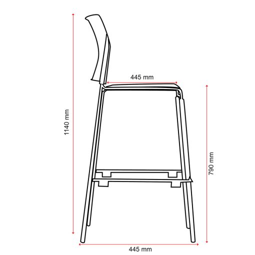 Buro Maxim Barstool, 4 legs, Dimensions | From Side