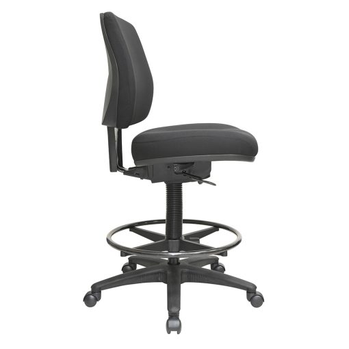 Buro Roma 1 Lever Mid Back Drafting Chair, Black fabric | From Side