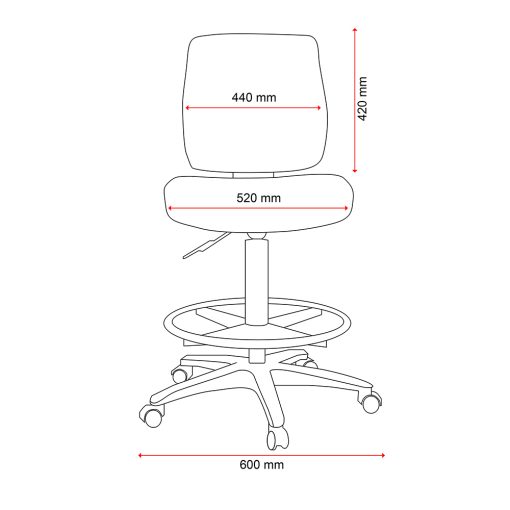 Buro Roma 1 Lever Mid Back Drafting Chair, Dimensions | From Front